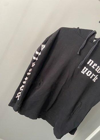 Diğer Siyah Kapüşonlu New York Baskılı Sweatshirt