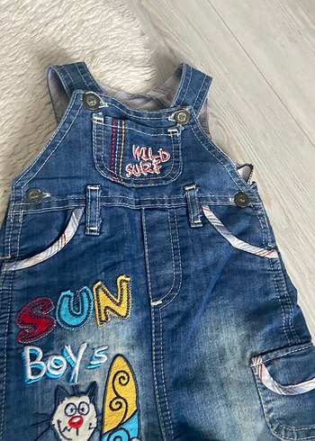 6-9 Ay Beden mavi Renk Mavi Nakışlı Erkek Çocuk Denim Salopet