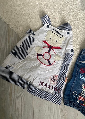 6-9 Ay Beden Mavi Nakışlı Erkek Çocuk Denim Salopet