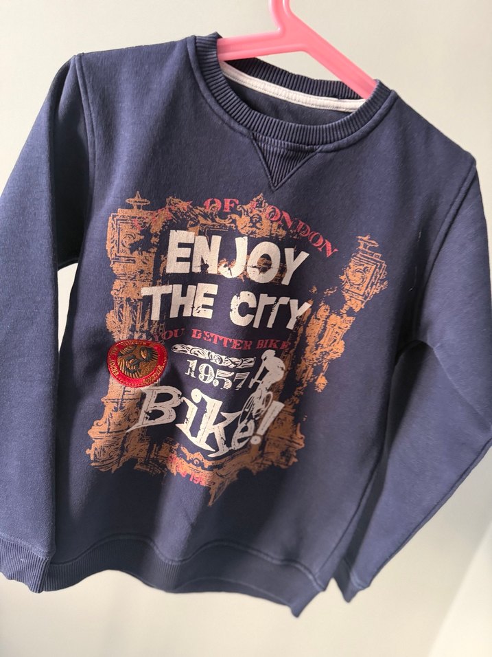 Erkek Çocuk Mavi Bisiklet Baskılı Sweatshirt - Görsel 2