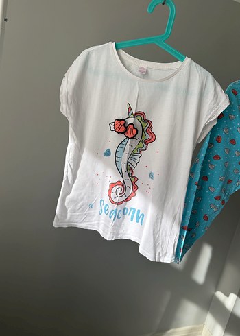 Kız Çocuk Renkli Baskılı Kısa Kollu Pijama Takımı - Görsel 2