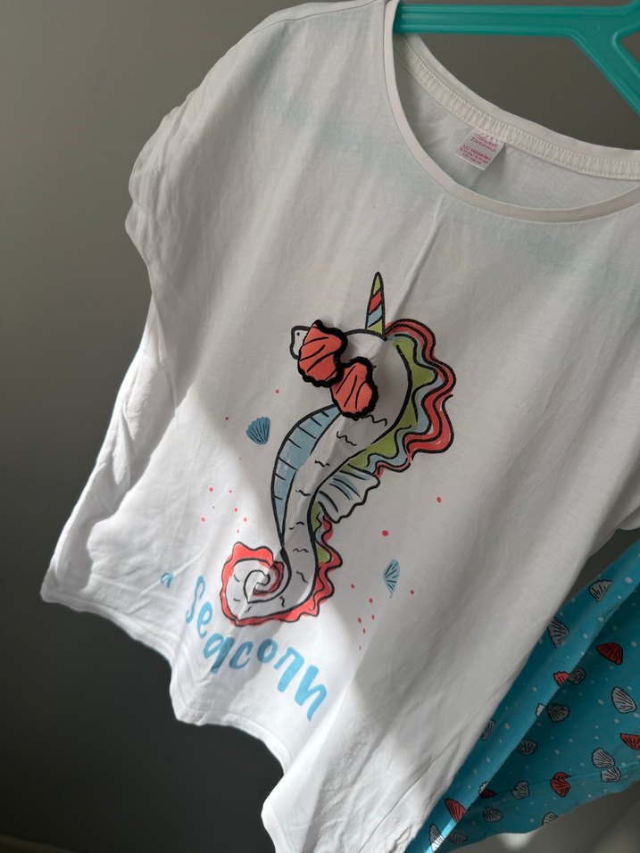 Kız Çocuk Renkli Baskılı Kısa Kollu Pijama Takımı - Görsel 5