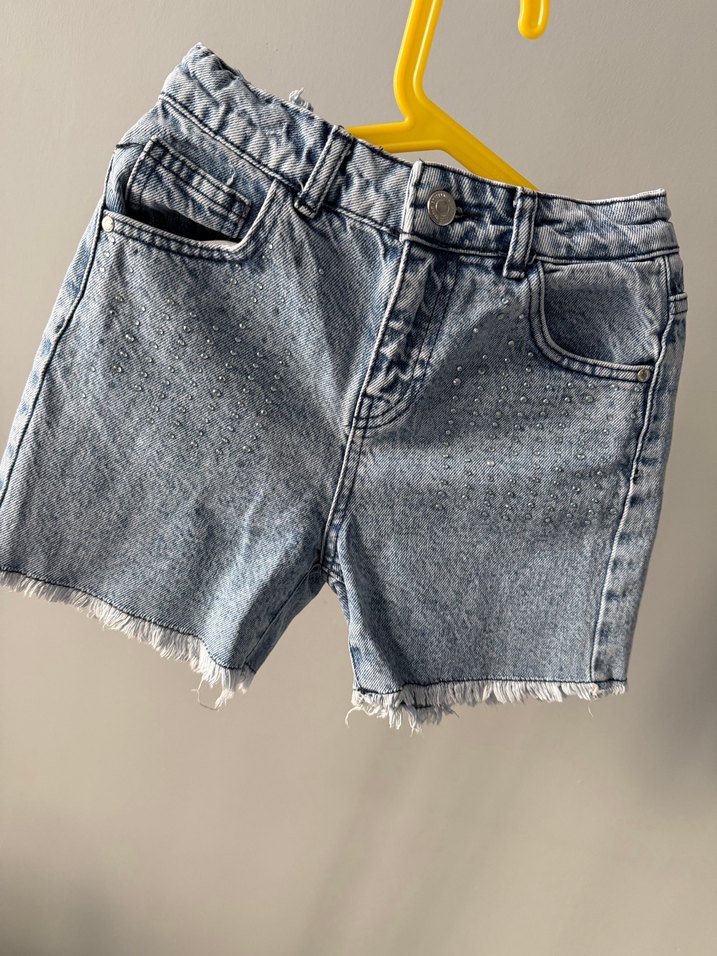 Kızlar İçin Gri Batik Desenli Denim Şort - Görsel 2