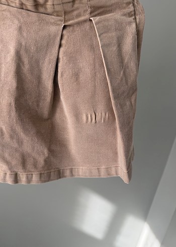 Bej Keten Pilili Mini Etek - Görsel 2