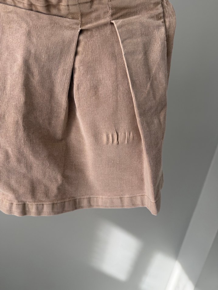 Bej Keten Pilili Mini Etek - Görsel 2