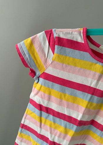 Kız Çocuk Renkli Çizgili Kısa Kollu Tişört - Görsel 3