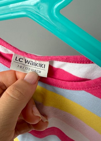 Kız Çocuk Renkli Çizgili Kısa Kollu Tişört - Görsel 4