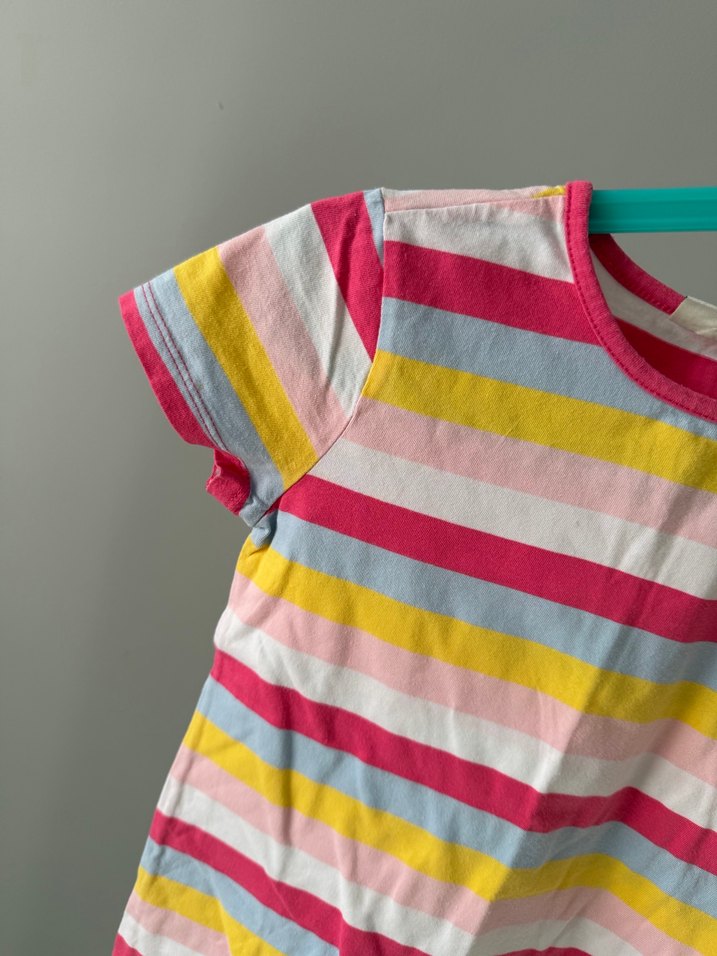 Kız Çocuk Renkli Çizgili Kısa Kollu Tişört - Görsel 3