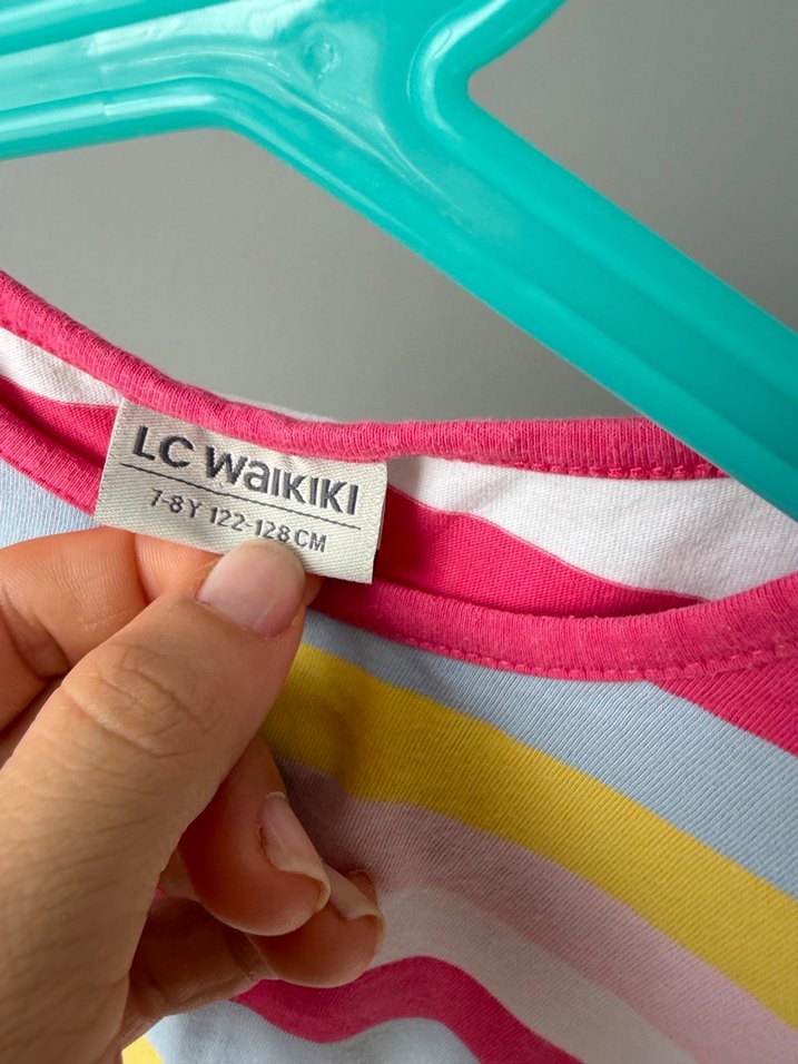 Kız Çocuk Renkli Çizgili Kısa Kollu Tişört - Görsel 4