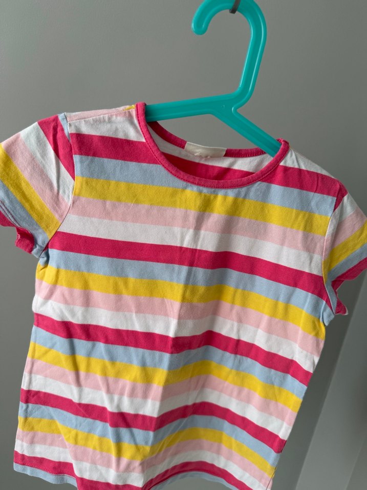 Kız Çocuk Renkli Çizgili Kısa Kollu Tişört - Görsel 2