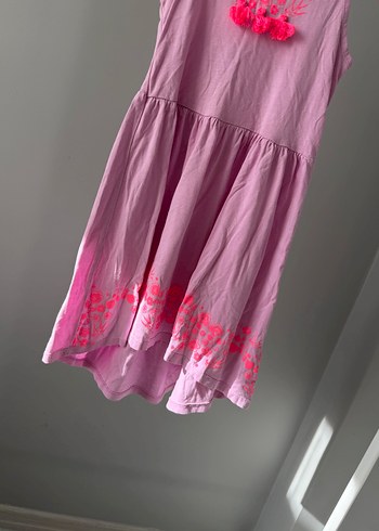 Pembe Nakışlı Kolsuz Kız Elbisesi - Görsel 6