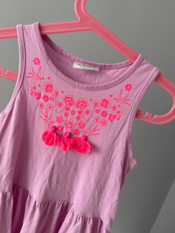 Pembe Nakışlı Kolsuz Kız Elbisesi - Görsel 2
