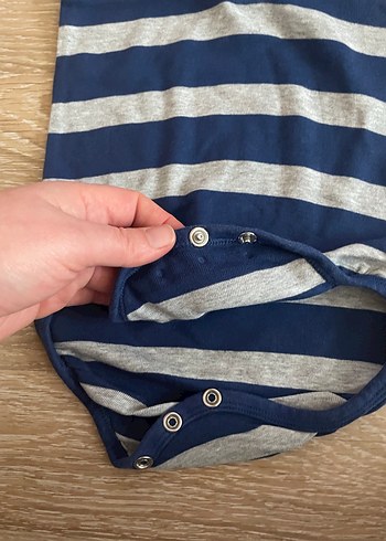 Gri Lacivert Çizgili Uzun Kollu Bebek Body - Görsel 2