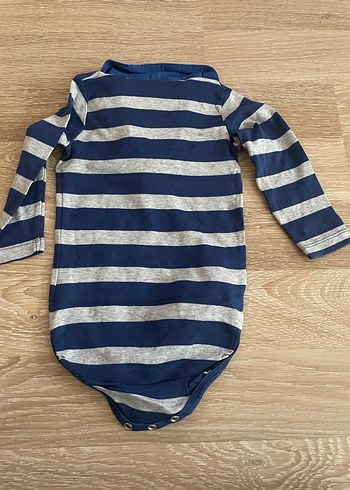 Gri Lacivert Çizgili Uzun Kollu Bebek Body - Görsel 4