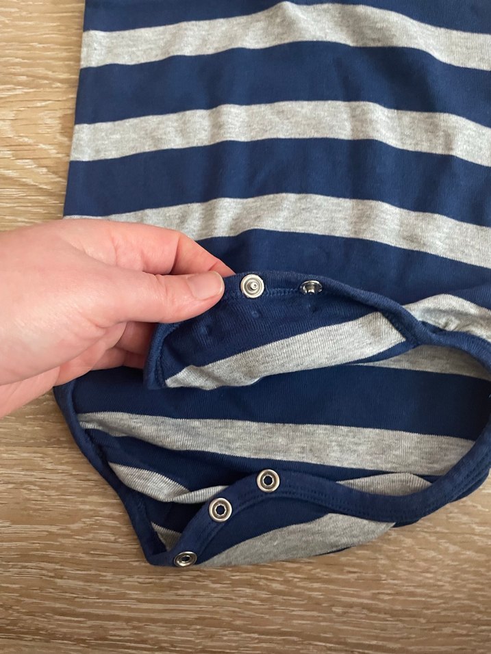 Gri Lacivert Çizgili Uzun Kollu Bebek Body - Görsel 2