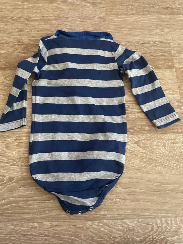 Gri Lacivert Çizgili Uzun Kollu Bebek Body - Görsel 4