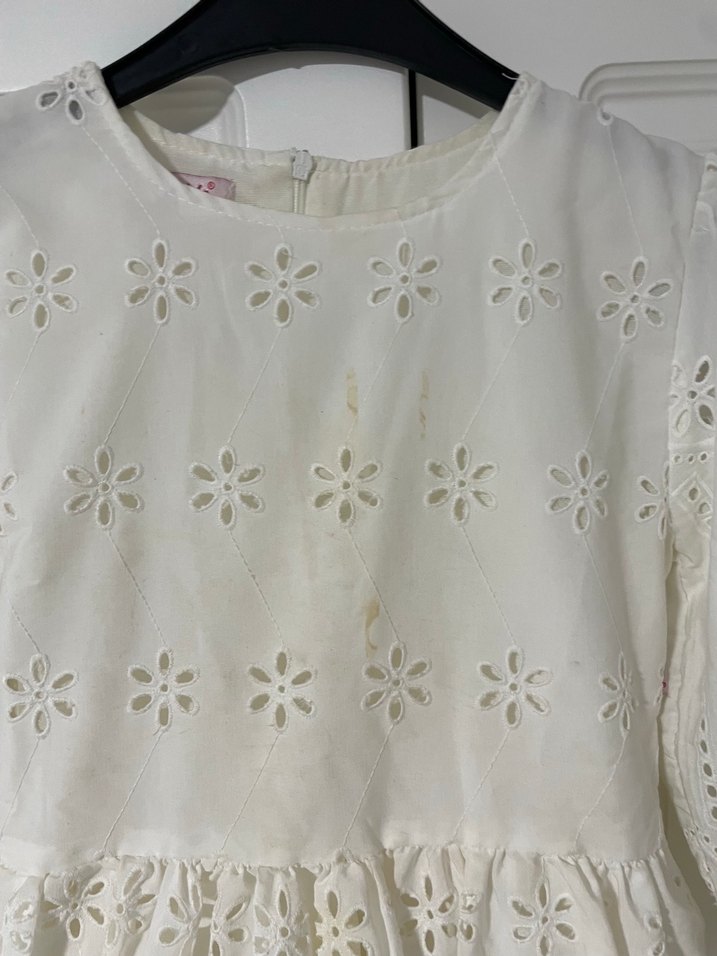 Kız Çocuk Beyaz Dantel Nakışlı Bohem Elbise - Görsel 4