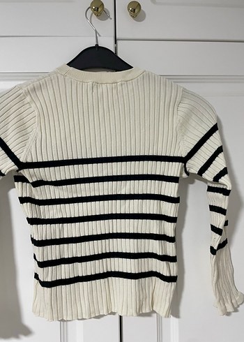 Hm çocuk Çizgili Beyaz Triko Kadın Kazak - Görsel 4