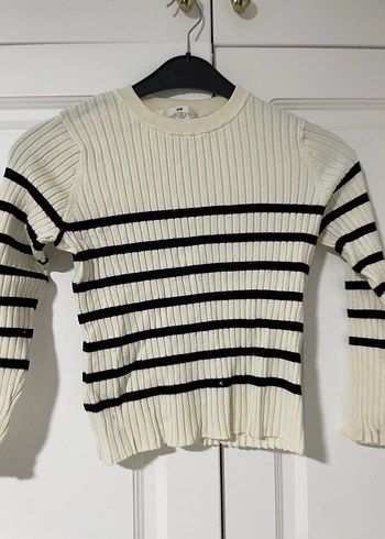 Hm çocuk Çizgili Beyaz Triko Kadın Kazak - Görsel 2