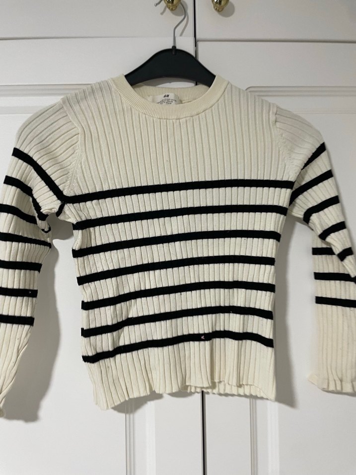 Hm çocuk Çizgili Beyaz Triko Kadın Kazak - Görsel 2