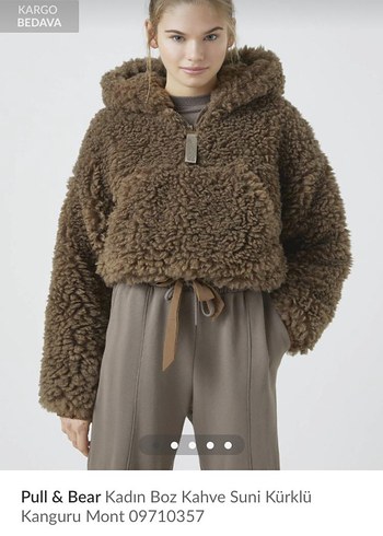 Pull & Bear Boz Kahve Suni Kürklü Kanguru Mont
