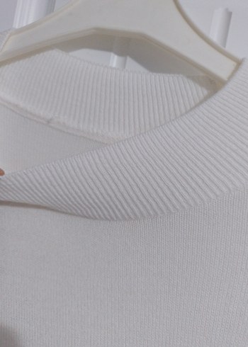 Kadın Beyaz Pamuklu Uzun Kollu Triko Kazak - Görsel 4
