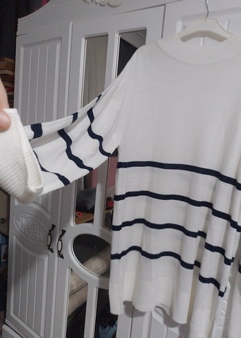 Kadın Beyaz Pamuklu Uzun Kollu Triko Kazak - Görsel 3