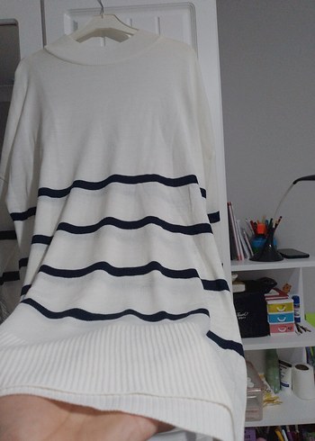 Kadın Beyaz Pamuklu Uzun Kollu Triko Kazak - Görsel 5