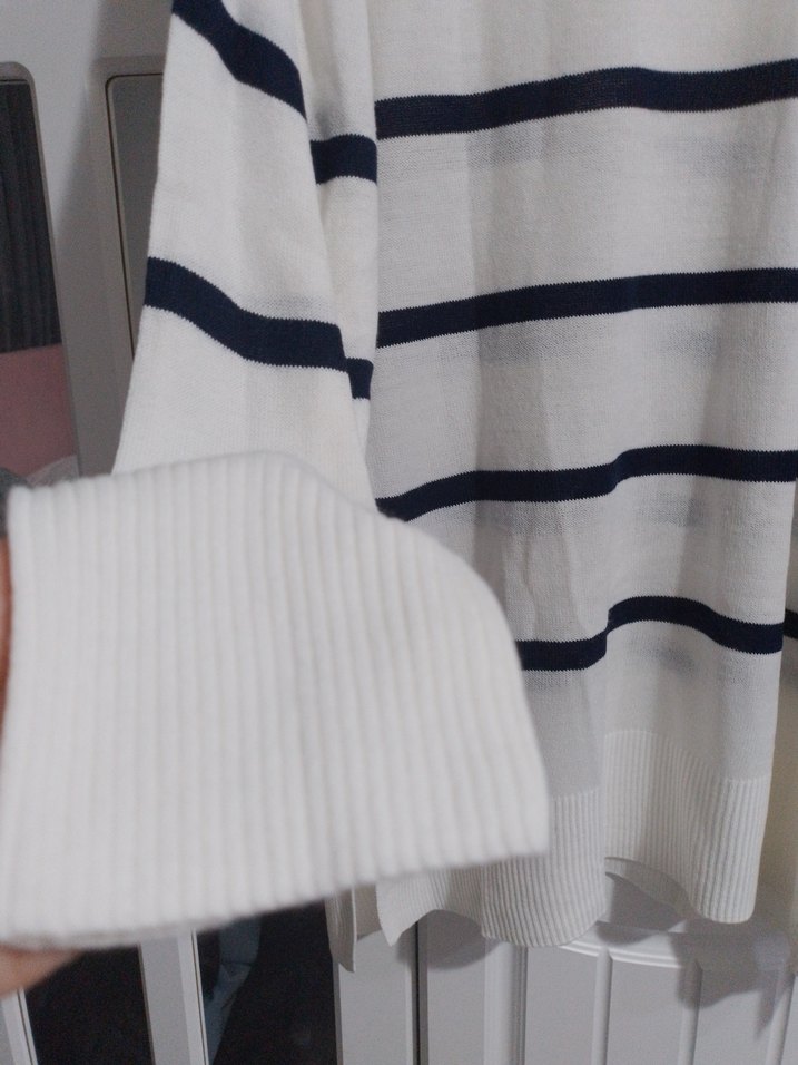 Kadın Beyaz Pamuklu Uzun Kollu Triko Kazak - Görsel 2