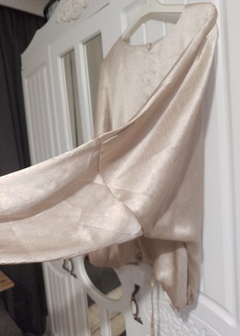 Bej Parlak Salaş Kadın Keten Bluz - Görsel 3