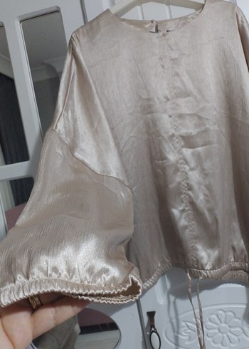 Bej Parlak Salaş Kadın Keten Bluz - Görsel 5