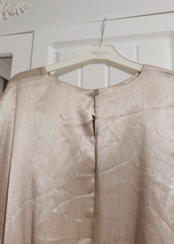 Bej Parlak Salaş Kadın Keten Bluz - Görsel 6
