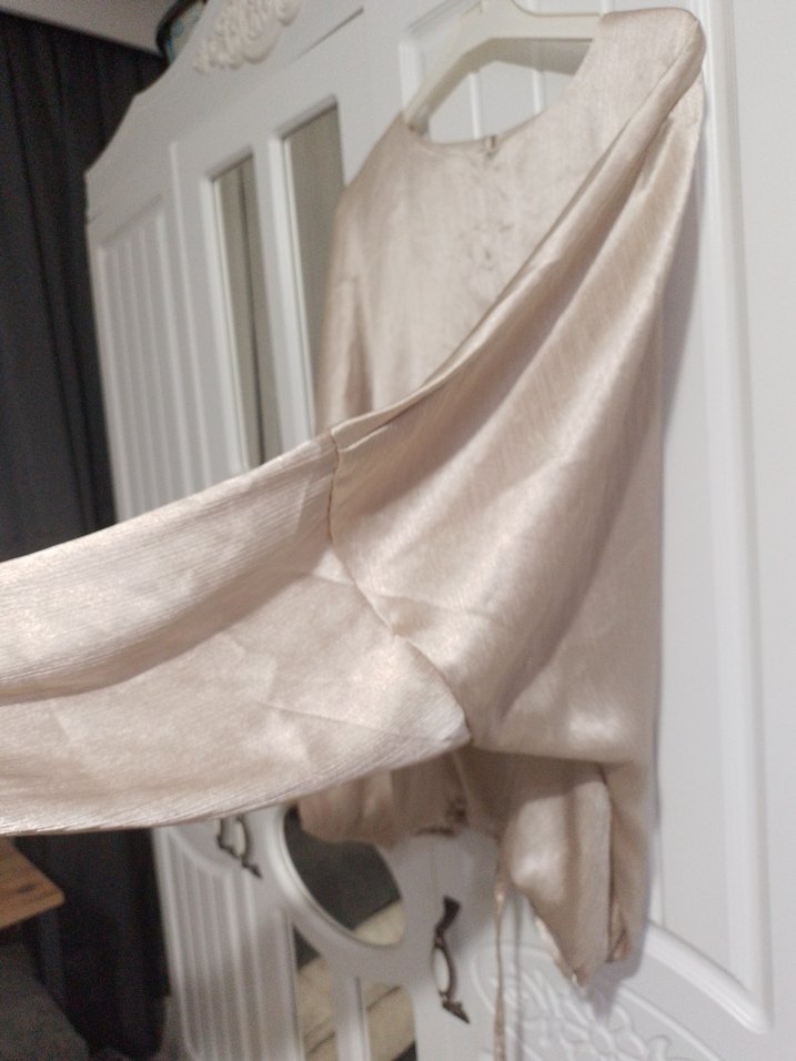 Bej Parlak Salaş Kadın Keten Bluz - Görsel 3