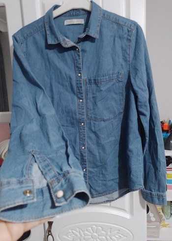 Zara marka kiz cocuk Düğmeli Mavi Gömlek - Görsel 4