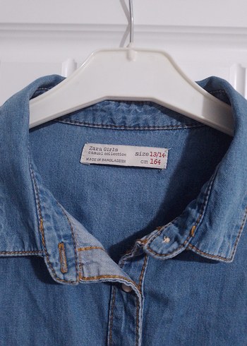 Zara marka kiz cocuk Düğmeli Mavi Gömlek - Görsel 7