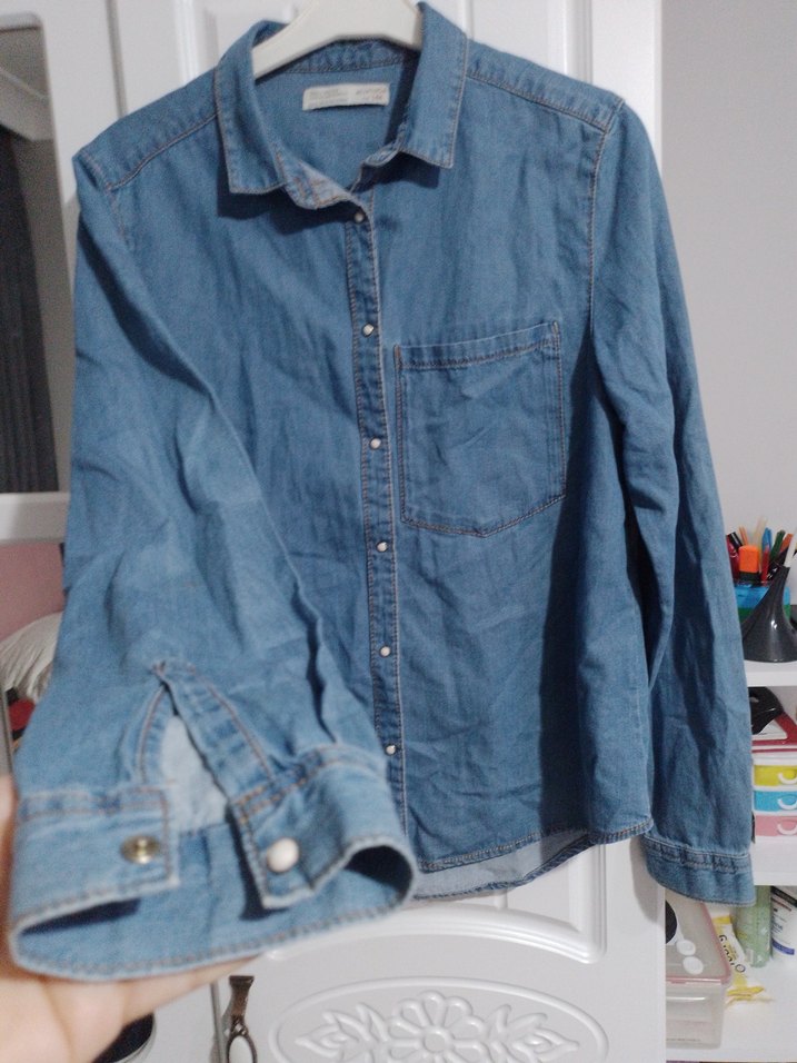 Zara marka kiz cocuk Düğmeli Mavi Gömlek - Görsel 4