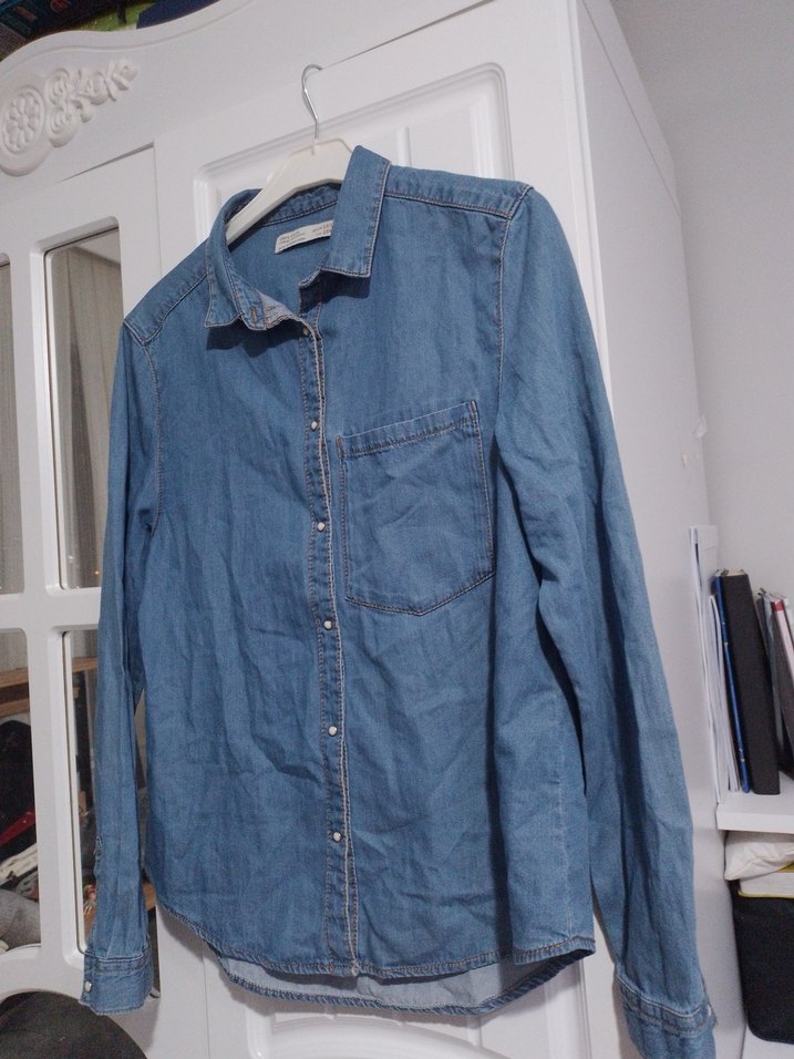 Zara marka kiz cocuk Düğmeli Mavi Gömlek - Görsel 5