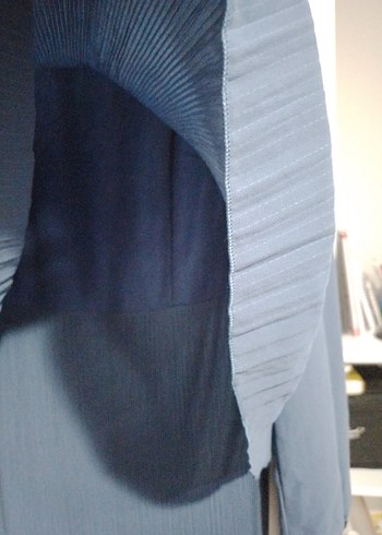 Uzun Kollu Mavi Piliseli elbise - Görsel 6