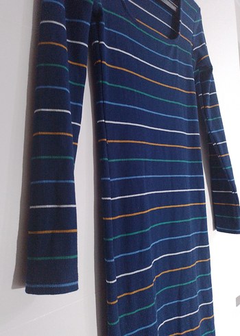 Çizgili Uzun Kollu Kadın Triko Elbise - Görsel 2