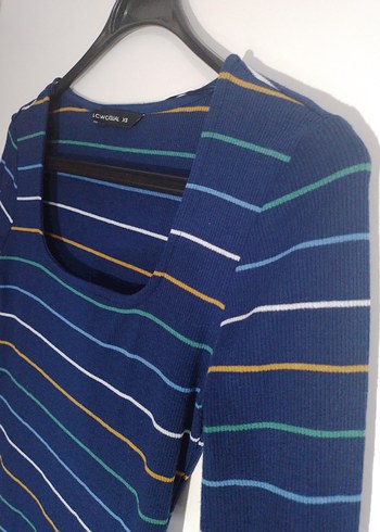 Çizgili Uzun Kollu Kadın Triko Elbise - Görsel 5