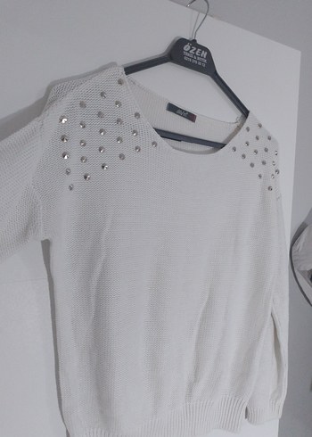 Kadın Beyaz Triko Uzun Kollu Kazak - Görsel 3