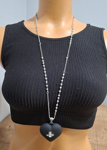 Vivienne Westwood Siyah Kalp Zincir Detaylı Gotik Kolye - Görsel 2