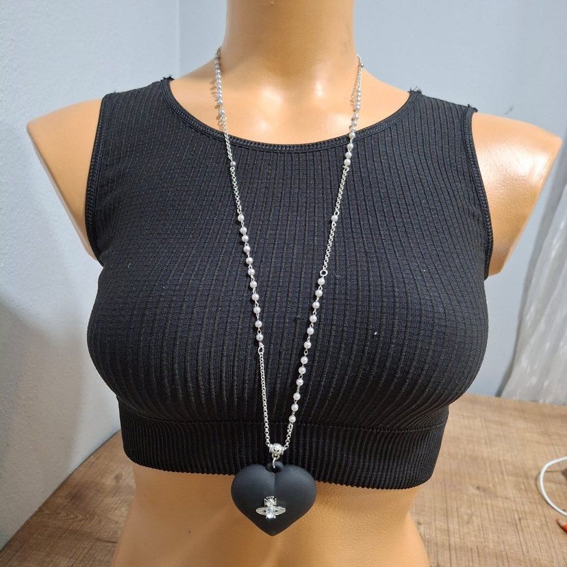 Vivienne Westwood Siyah Kalp Zincir Detaylı Gotik Kolye - Görsel 2