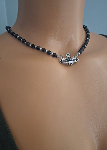 Vivienne Westwood Çelik siyah kristal boncuklu Orb satürn kolye - Görsel 3