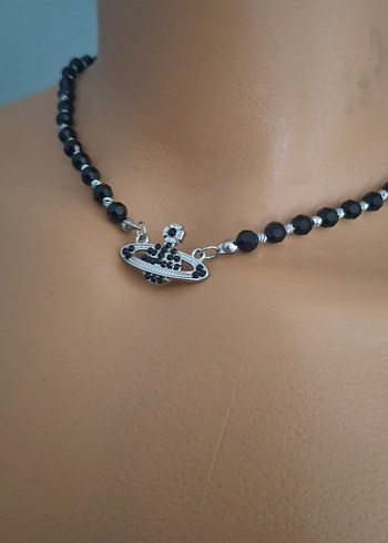 Vivienne Westwood Çelik siyah kristal boncuklu Orb satürn kolye - Görsel 4