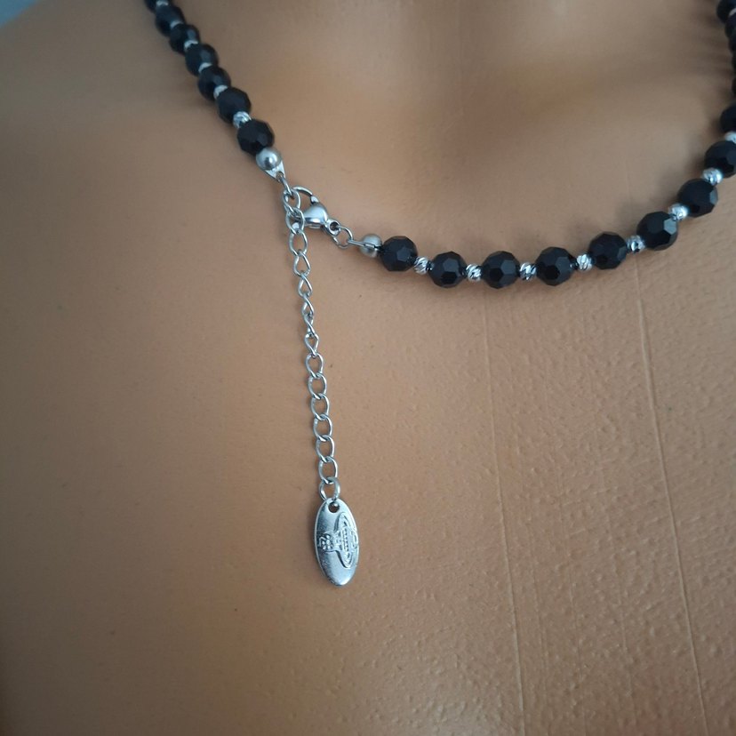 Vivienne Westwood Çelik siyah kristal boncuklu Orb satürn kolye - Görsel 5