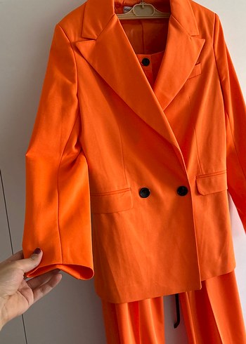 Diğer Turuncu Kadın Uzun Kesim Blazer Ceket pantolon takım