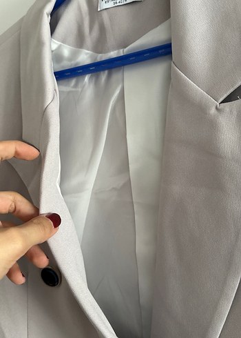 m Beden Gri Düğmeli Kadın Blazer Ceket