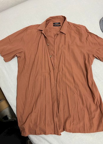 Erkek Kahverengi Keten Kısa Kollu Gömlek - Görsel 2