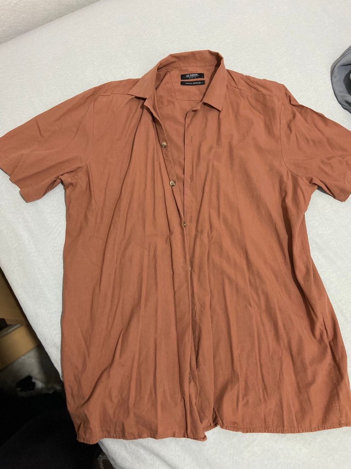 Erkek Kahverengi Keten Kısa Kollu Gömlek - Görsel 2